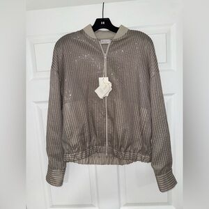Brunello Cucinelli Stripe Sequined Organza Bomber jacket size 40
